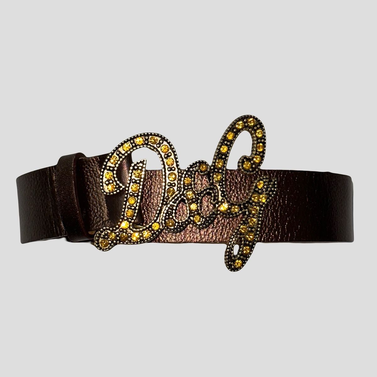 Dolce & Gabbana D&G Logo Rhinestone Buckle Leather Belt 