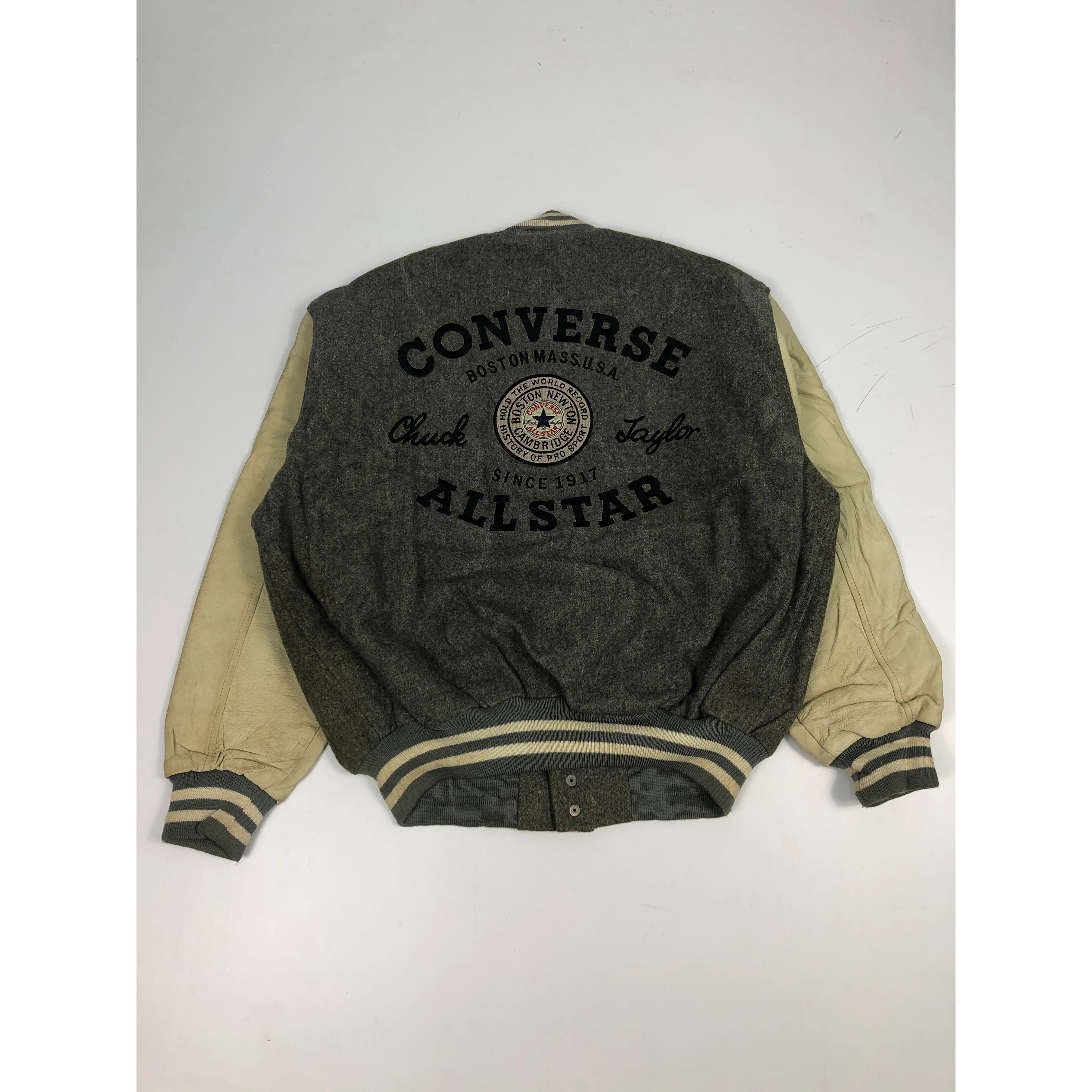 Converse Vintage 90s Converse Biglogo Varsity Leather Jacket Gray