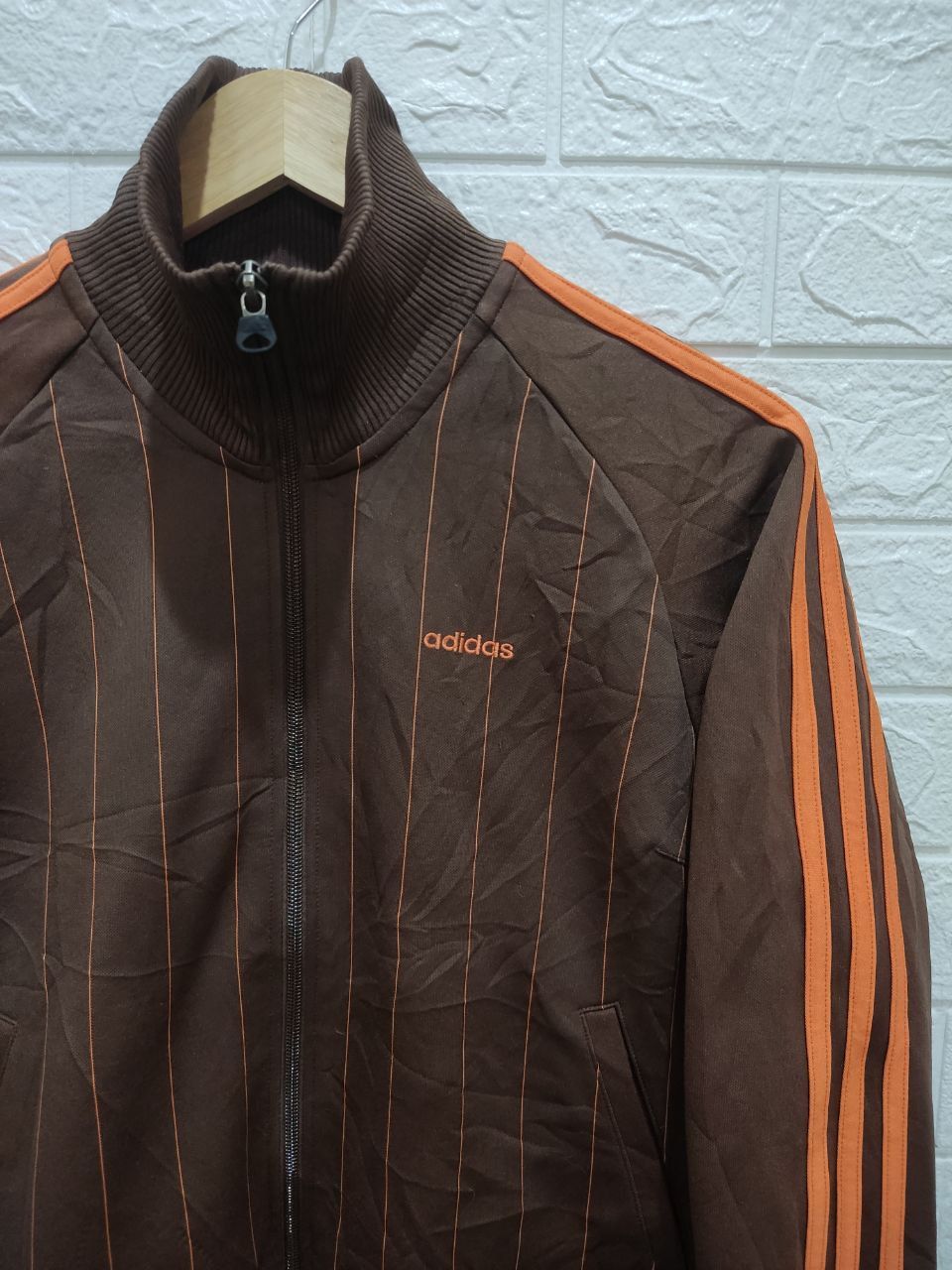 adidas Vintage Y2K Adidas 3 Stripe Pinstripe Brown Orange Jacket