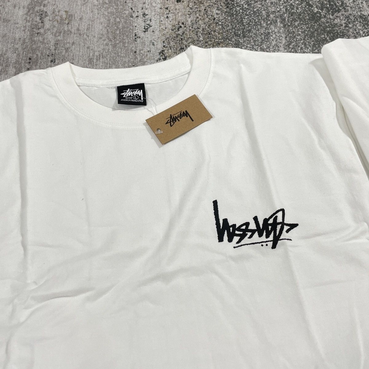 Stüssy Stussy Flipped Logo Tee White // L | hlnstuff | REVERSIBLE