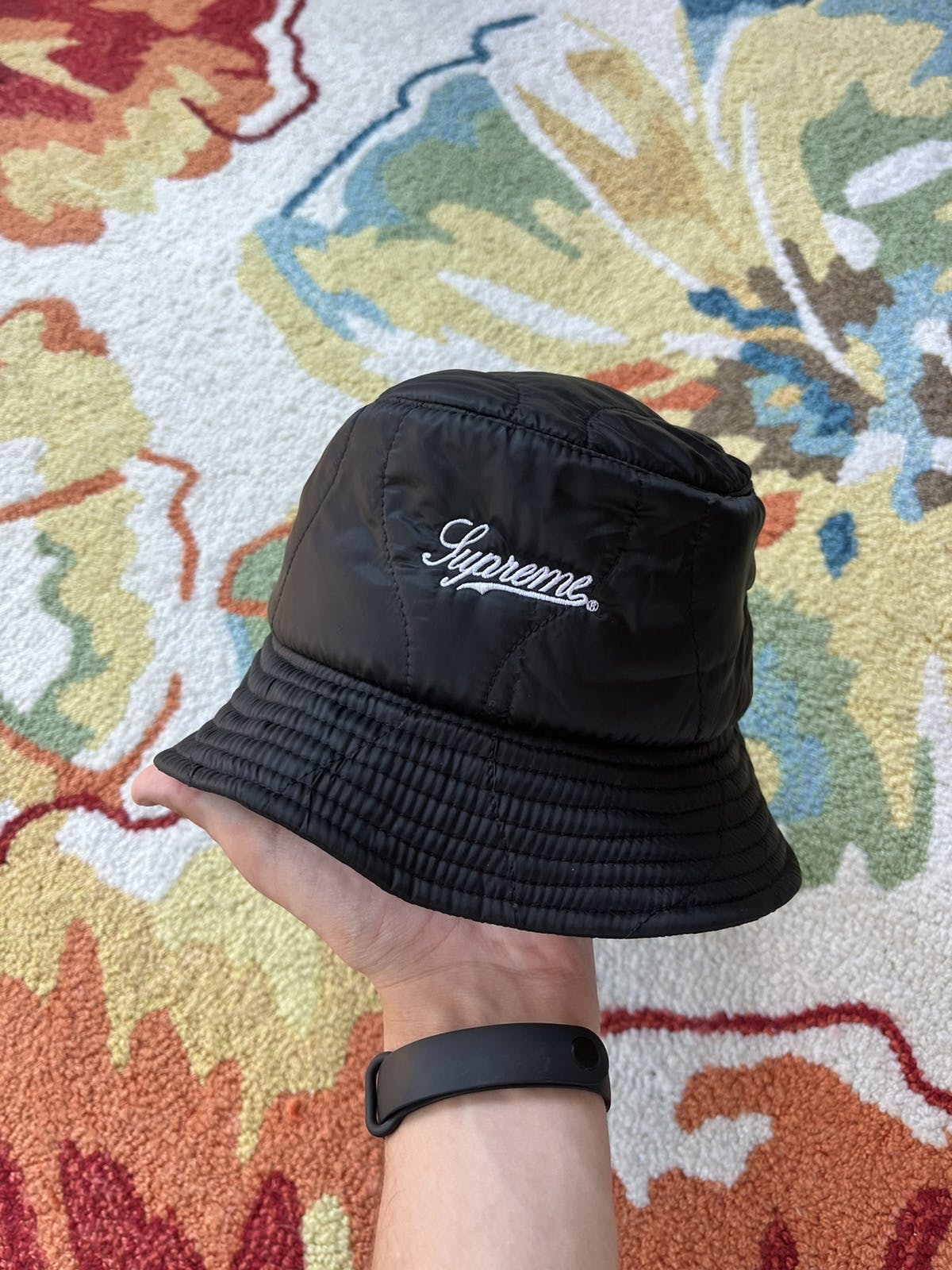Supreme Quilted Black Bucket Hat Supreme Black Silk Bucket Hat – archangelauthentics main image 3