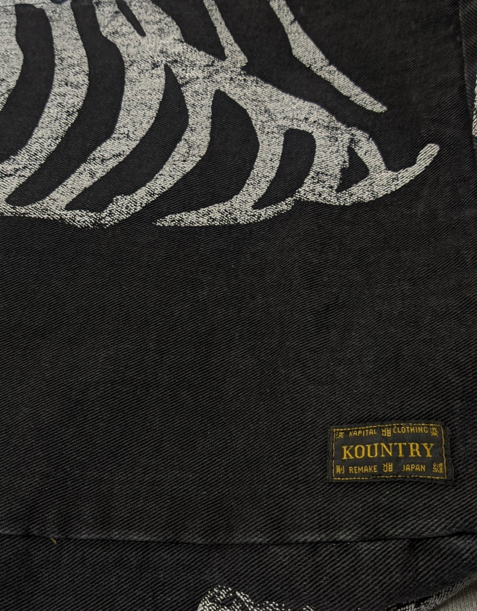 未使用品KAPITAL skeleton printed shoulderbag Kapital 14 oz. Denim Bone Print Book Bag Black /Shoulder bag