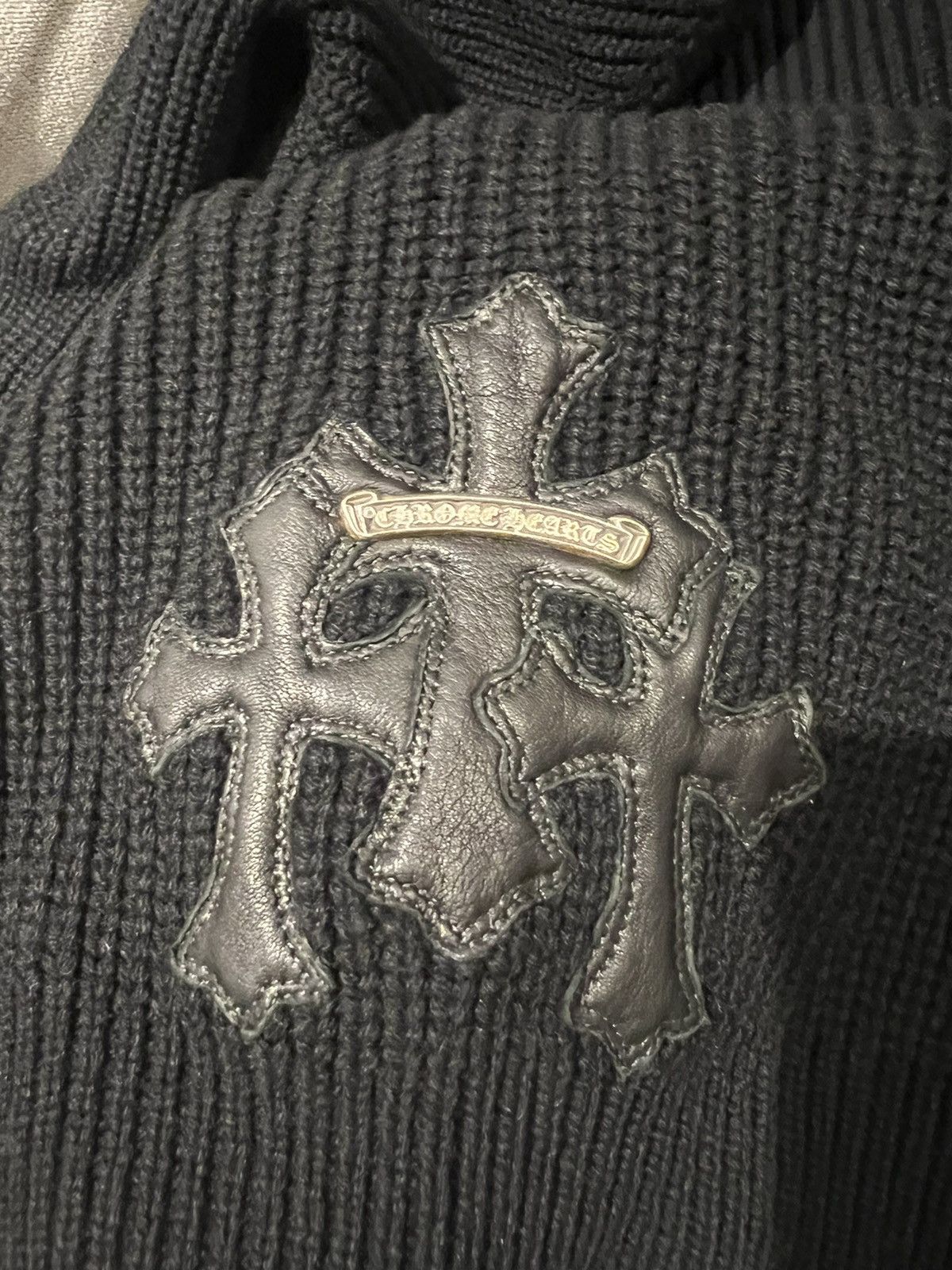 Chrome Hearts Cashmere triple leather cross patch half zip sweater | c99 |  REVERSIBLE