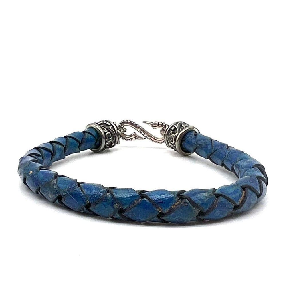 Rockertype braided leather bracelet with silver outlet clasp