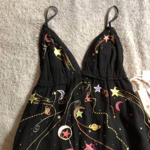 green emerald velvet dress Coco Fennell Star & Moon Viscose Crepe Embroidery Dress, Black & Gold