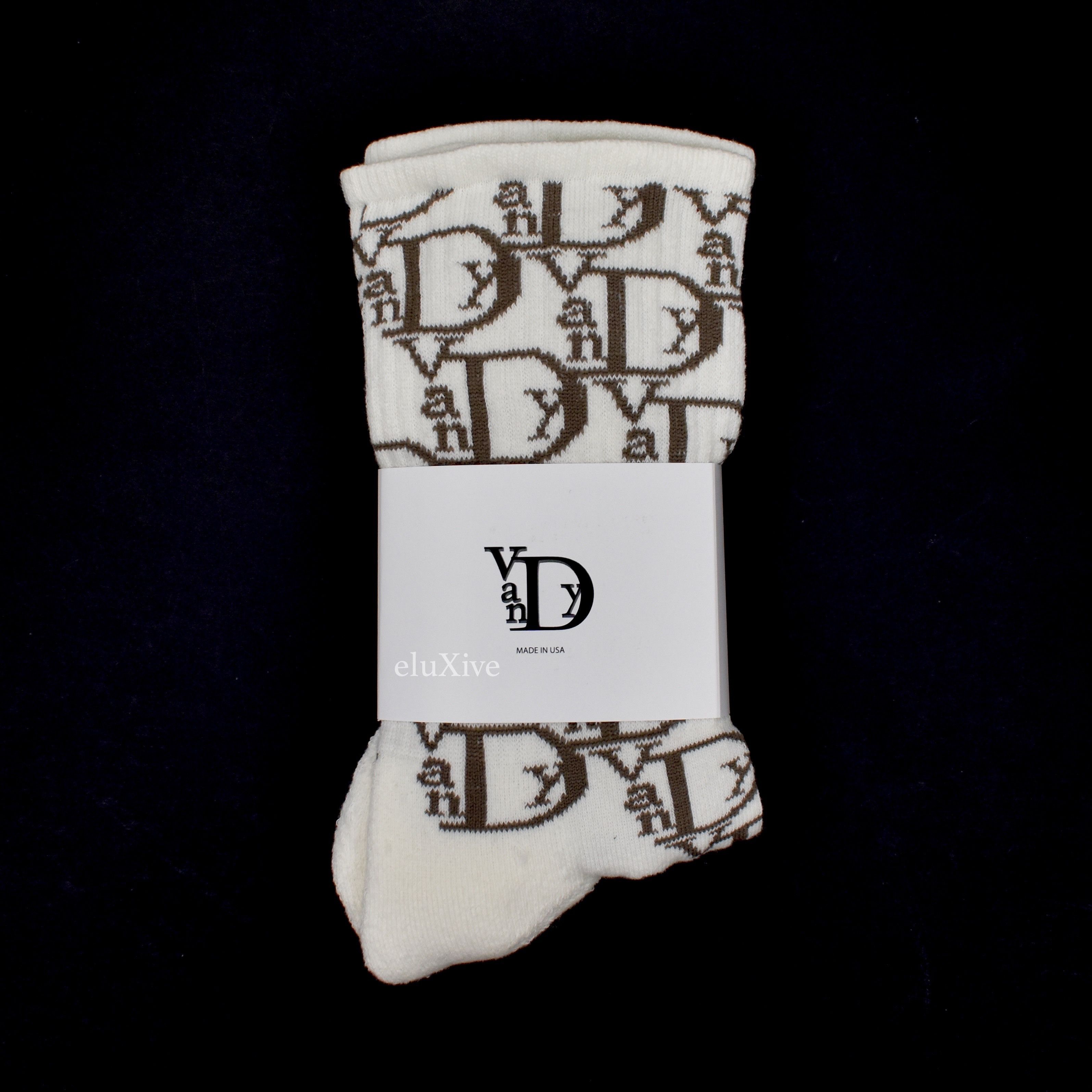 Other Designers Vandy The Pink - Vandy Vior Monogram Logo Knit Socks White  Brown Dior DS | eluxive | REVERSIBLE