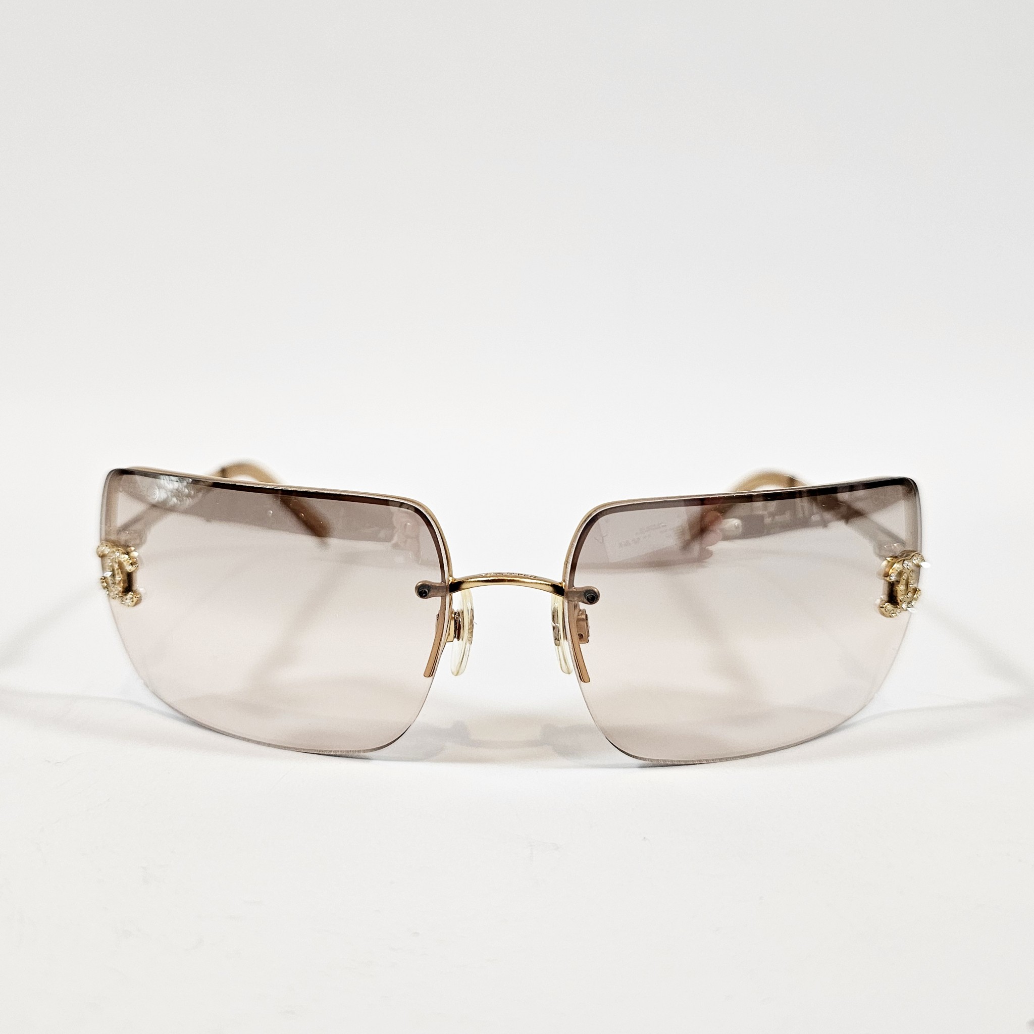 CHANEL Chanel Light Gold Crystal CC Logo Sunglasses 4092-B