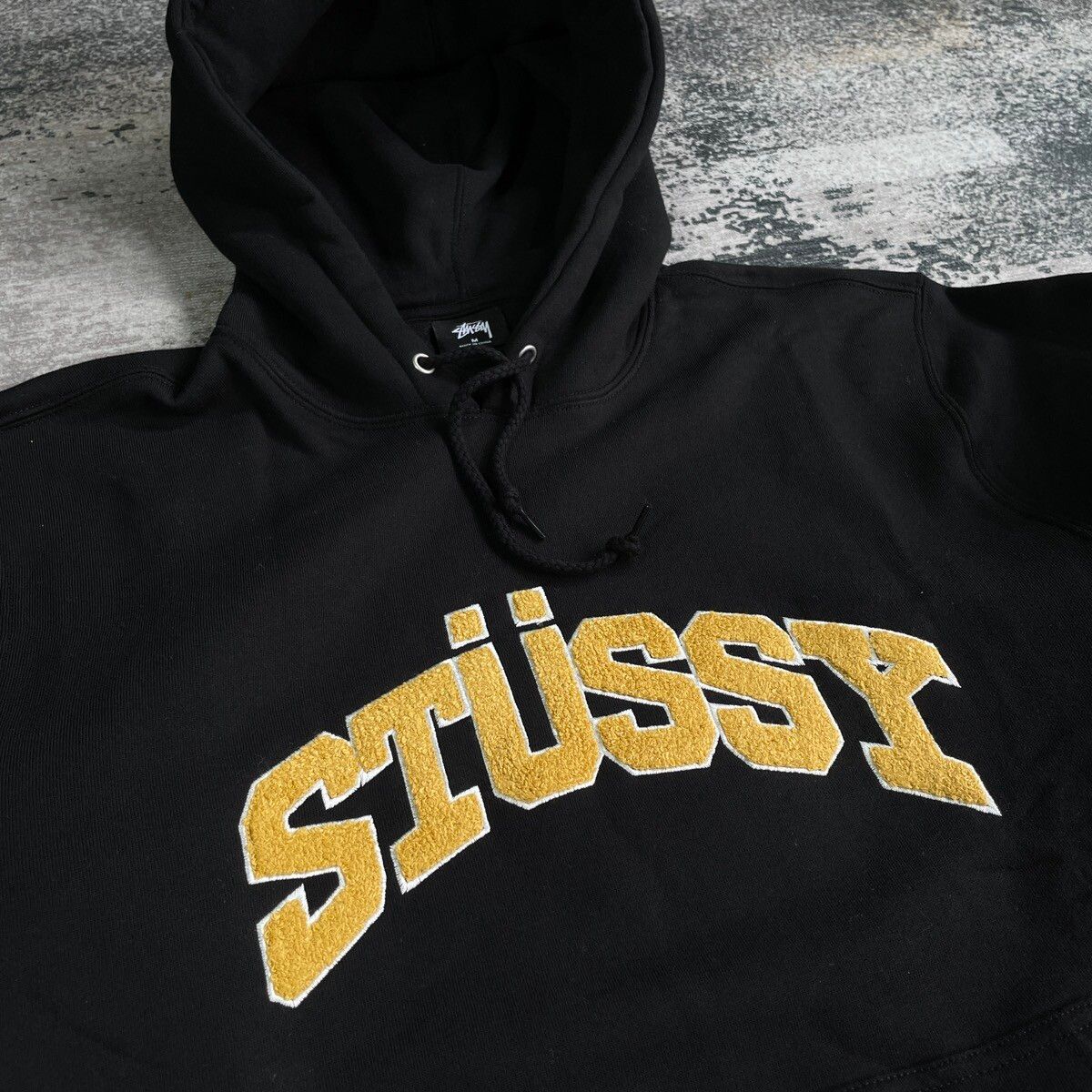 STÜSSY CHENILLE APCH APPLIQUE HOODED Ｍ Stussy Chenille Arch App Hoodie Black Pullover Men's Small