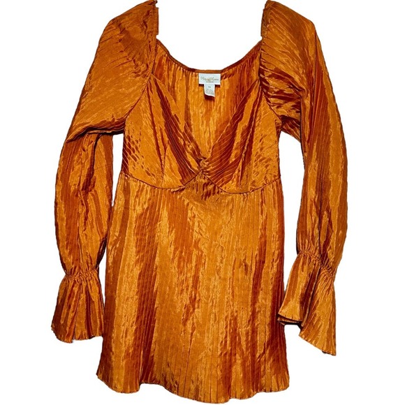 Tracy Reese 100% Silk Blouse Corset Flared hotsell Sleeves Tie Back V-Neck Orange 10