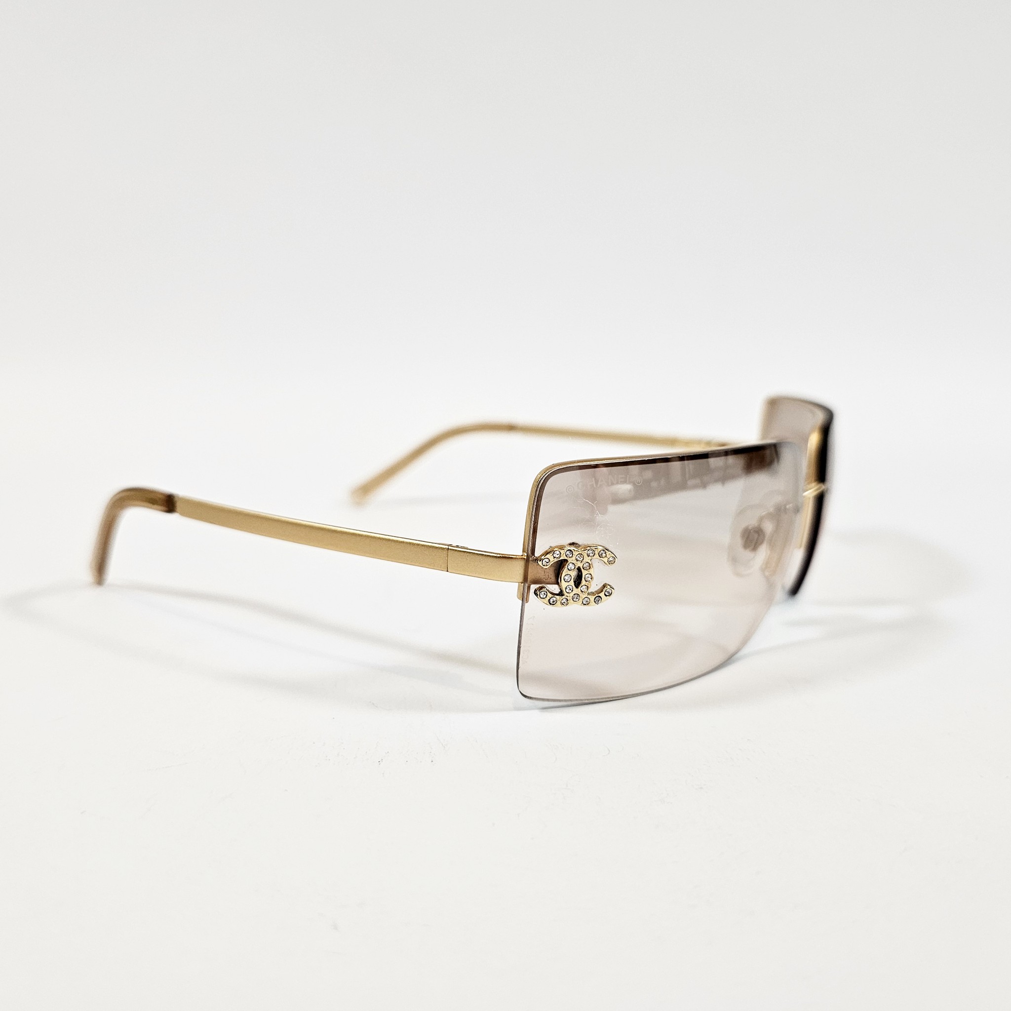 CHANEL Chanel Light Gold Crystal CC Logo Sunglasses 4092-B