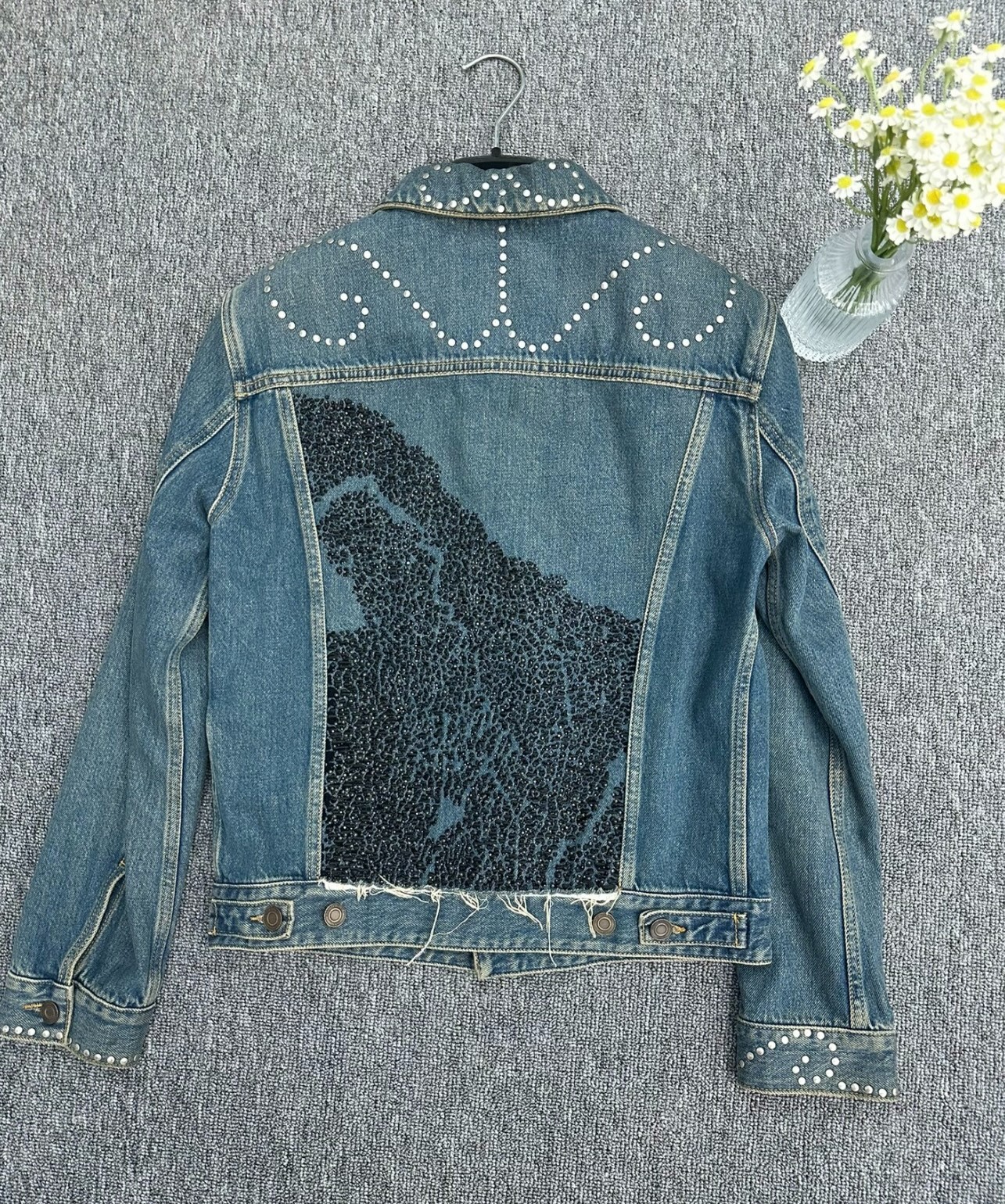 SAINT LAURENT Saint Laurent slp15ss heavy blue rivet rhinestone