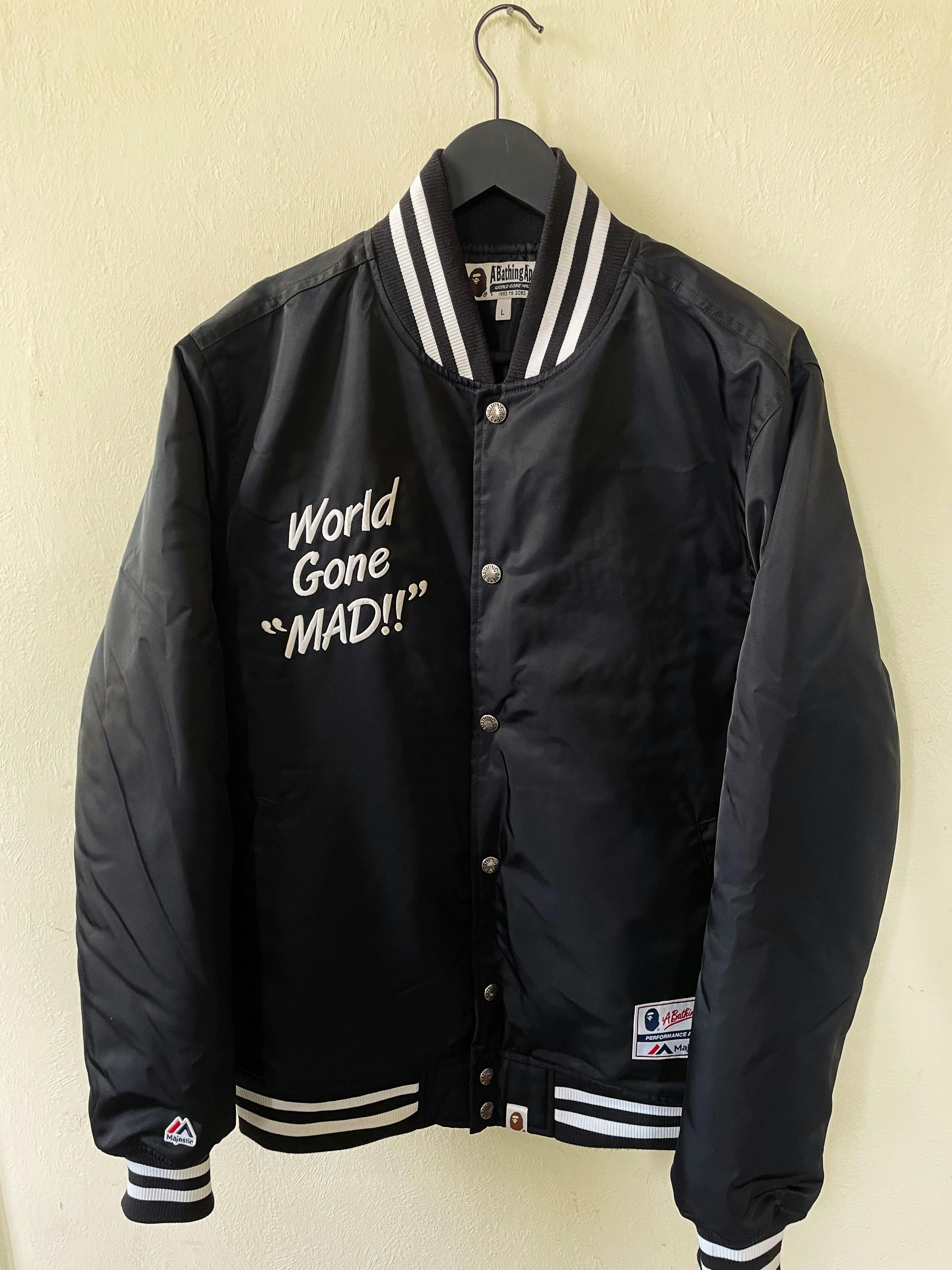 A BATHING APE Bape A Bathing Ape X Majestic World Gone Mad Varsity Jacket yugenization REVERSIBLE