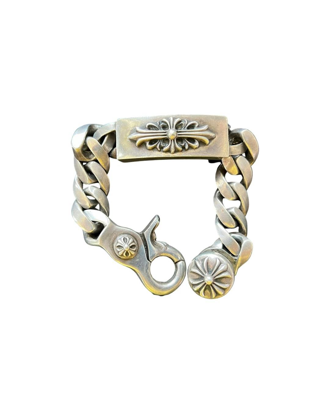 Chrome Hearts Lobster clasp Cuban link floral cross ID bracelet