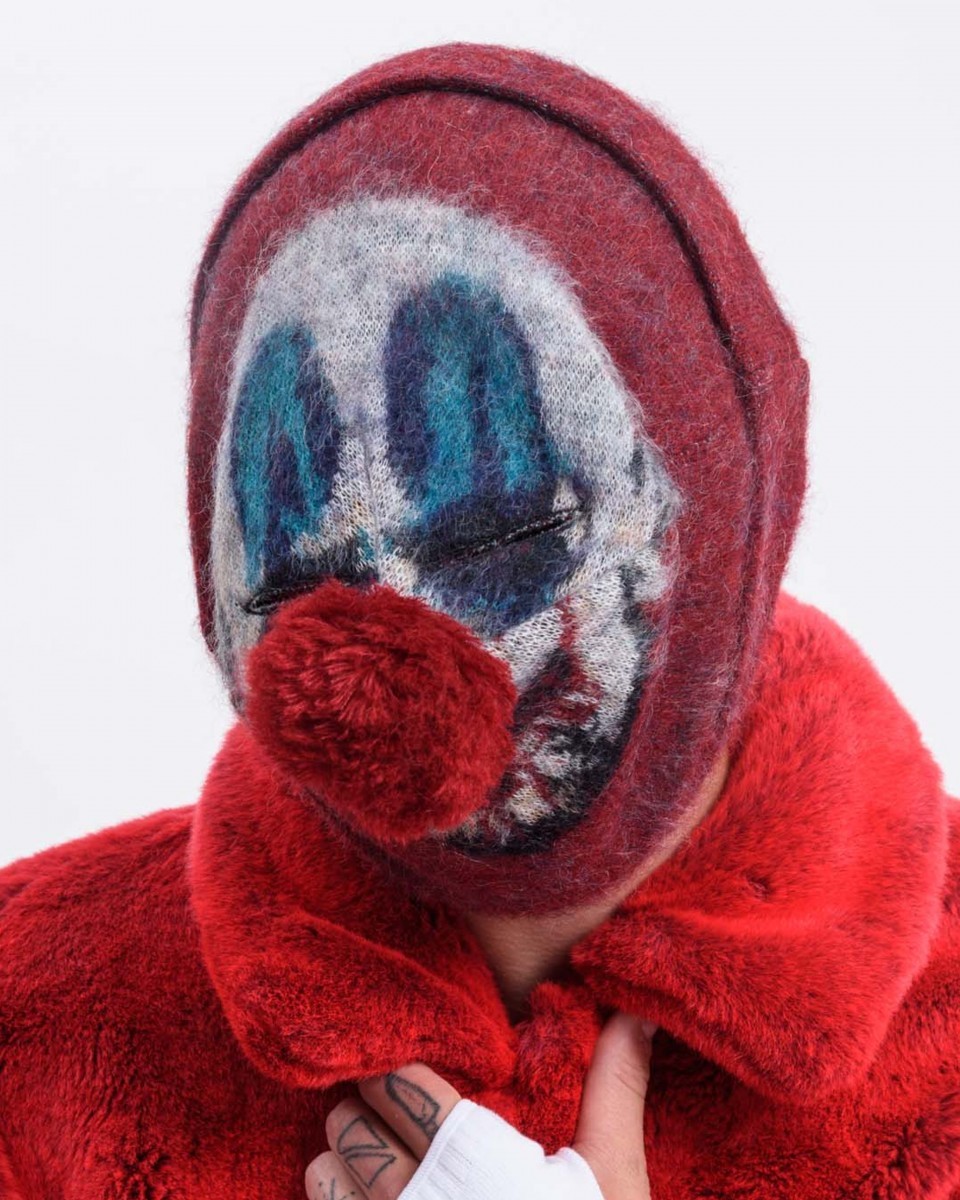 doublet Mohair Knit Clown Beanie Mask Red crashout REVERSIBLE