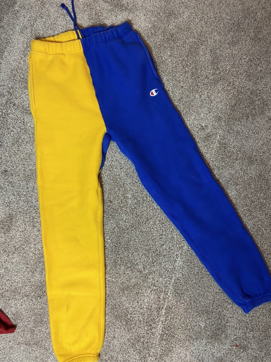 Champion rare reverse weave split yellow blue sweatpants vs.resell REVERSIBLE