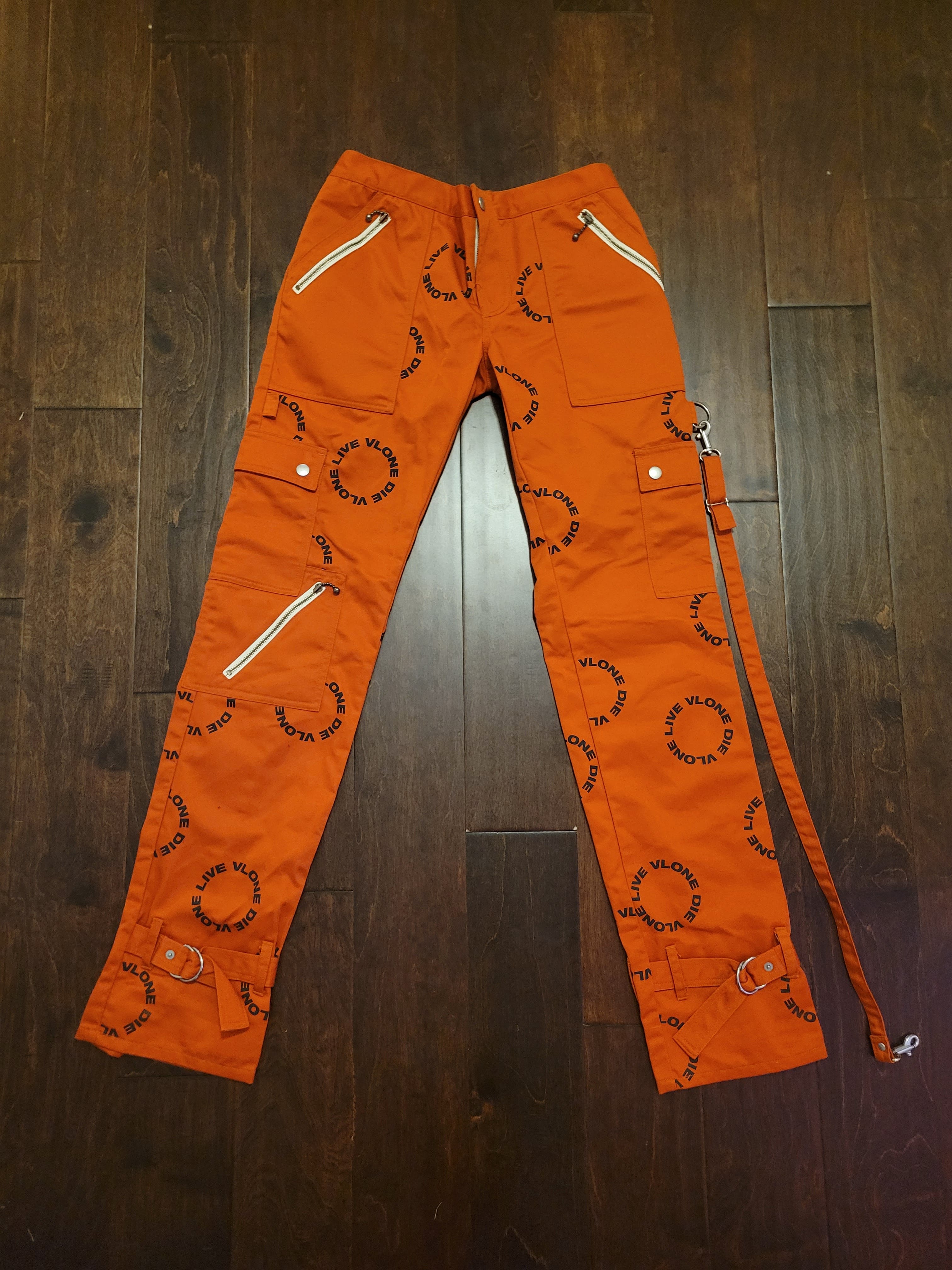 Other Designers Vlone Orange Black Bondage Cargo Pants Size ...