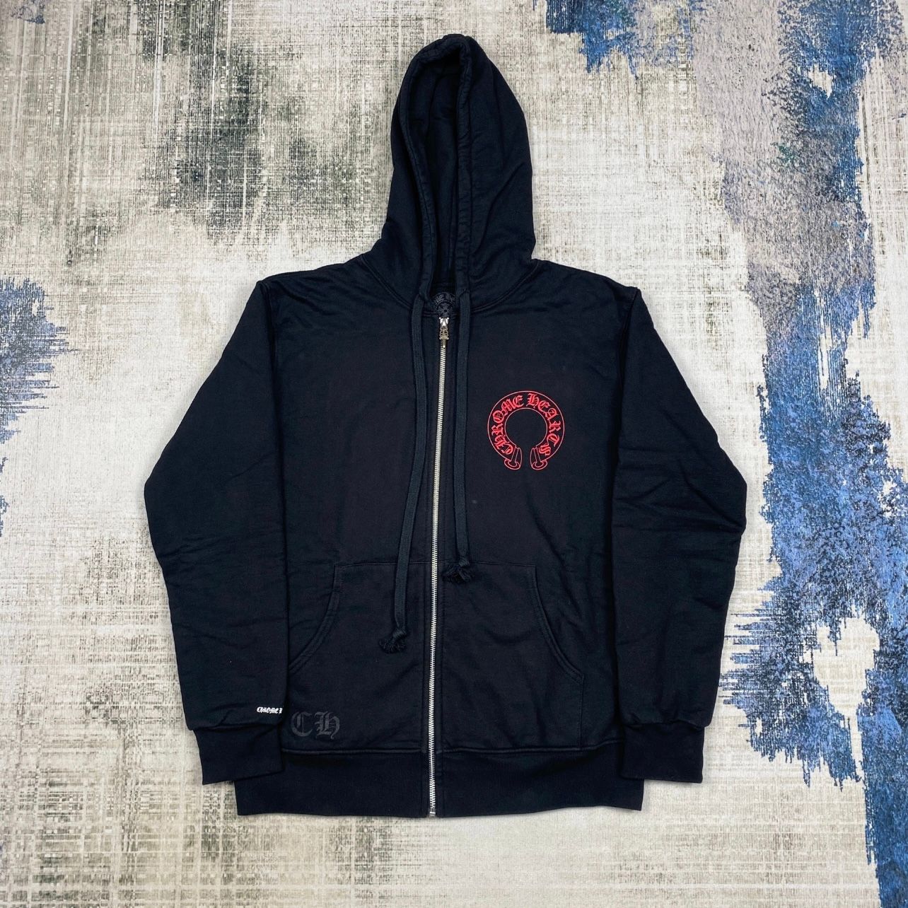 パーカー・フーディ Chrome Hearts Horseshoe Hoodie Navy Red Chrome Hearts Red Horseshoe Logo Zip Up Hoodie - SRM