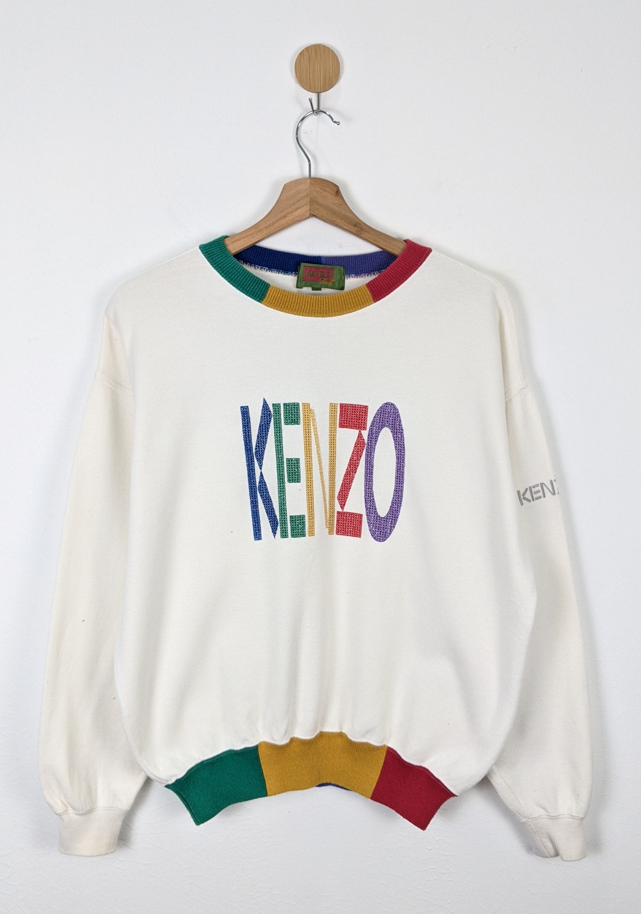 KENZO Vintage Kenzo Golf Spellout Word color block 90s Sweatshirt junkstuff REVERSIBLE