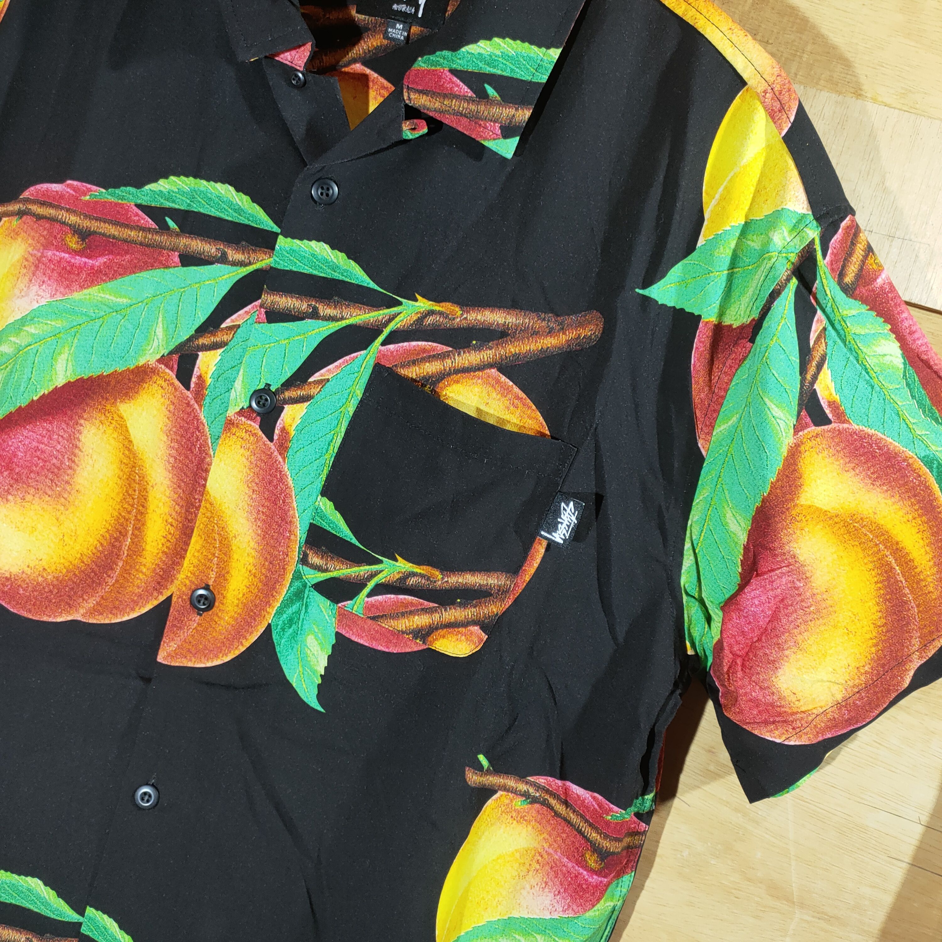トップス 981 STUSSY Peach Print Rayon Shirt Black Stüssy Stussy Peach Pattern Shirt Rayon Black | ivory22 | REVERSIBLE