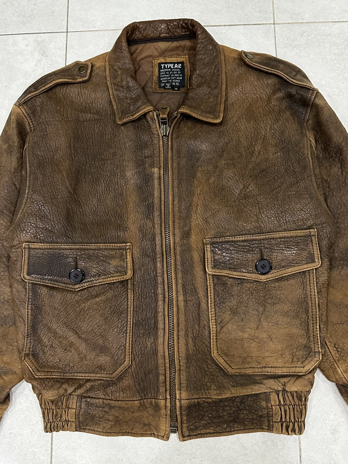 90s Vintage A2 レザー ボンバー フライトジャケット 短丈 90s Vintage A2 レザー ボンバー フライトジャケット 短丈 パンク
