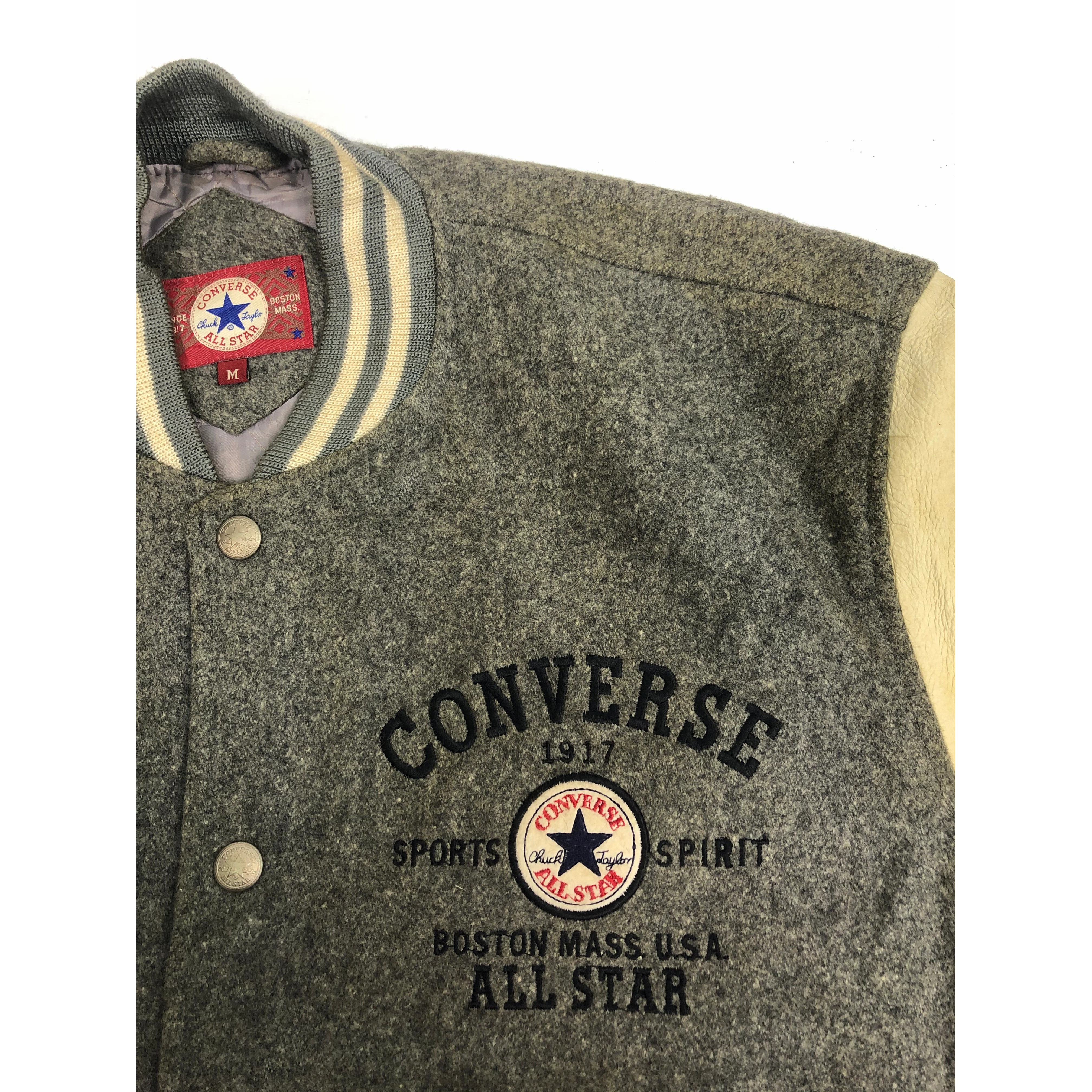 Converse Vintage 90s Converse Biglogo Varsity Leather Jacket Gray