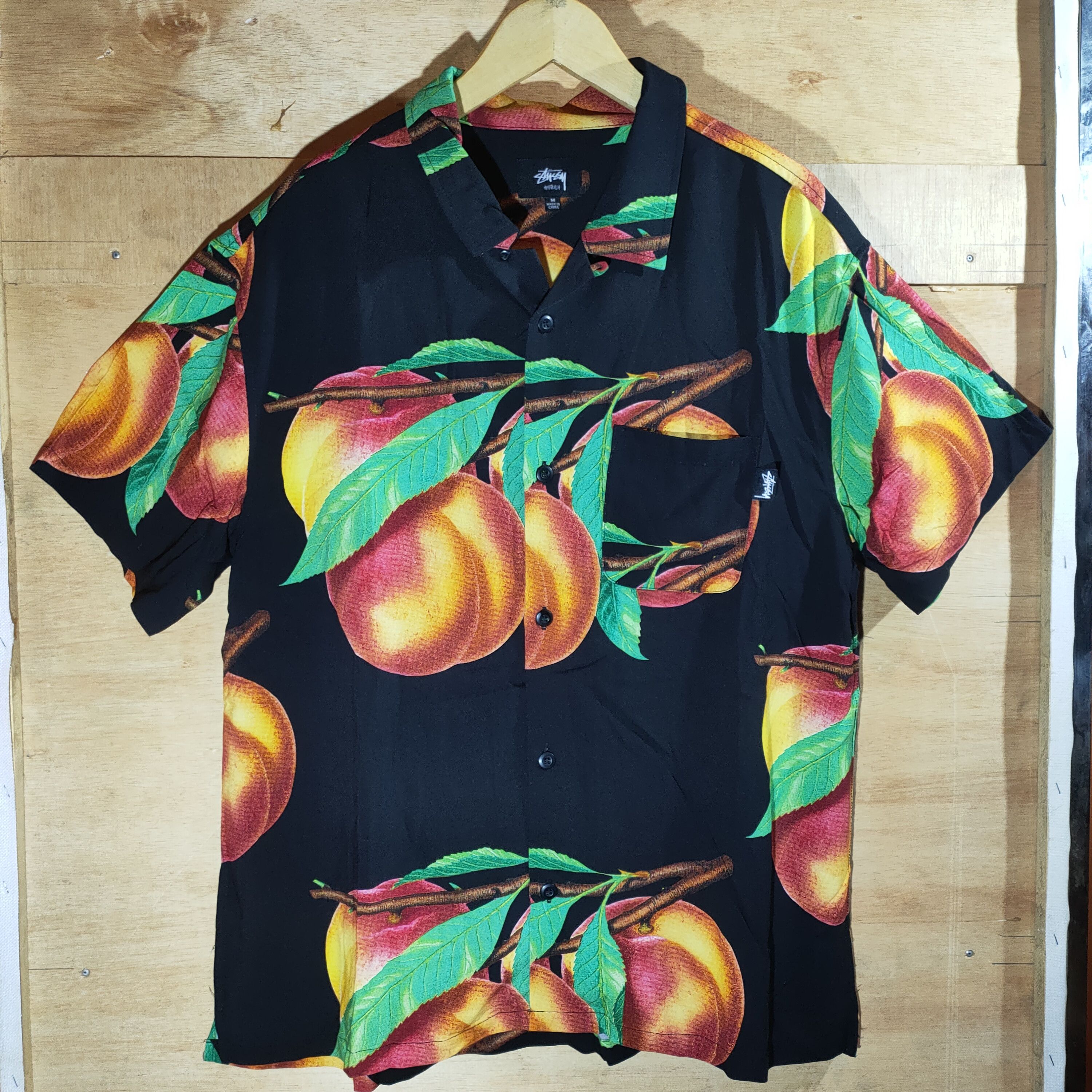 Stüssy Stussy Peach Pattern Shirt Rayon Black | ivory22 | REVERSIBLE