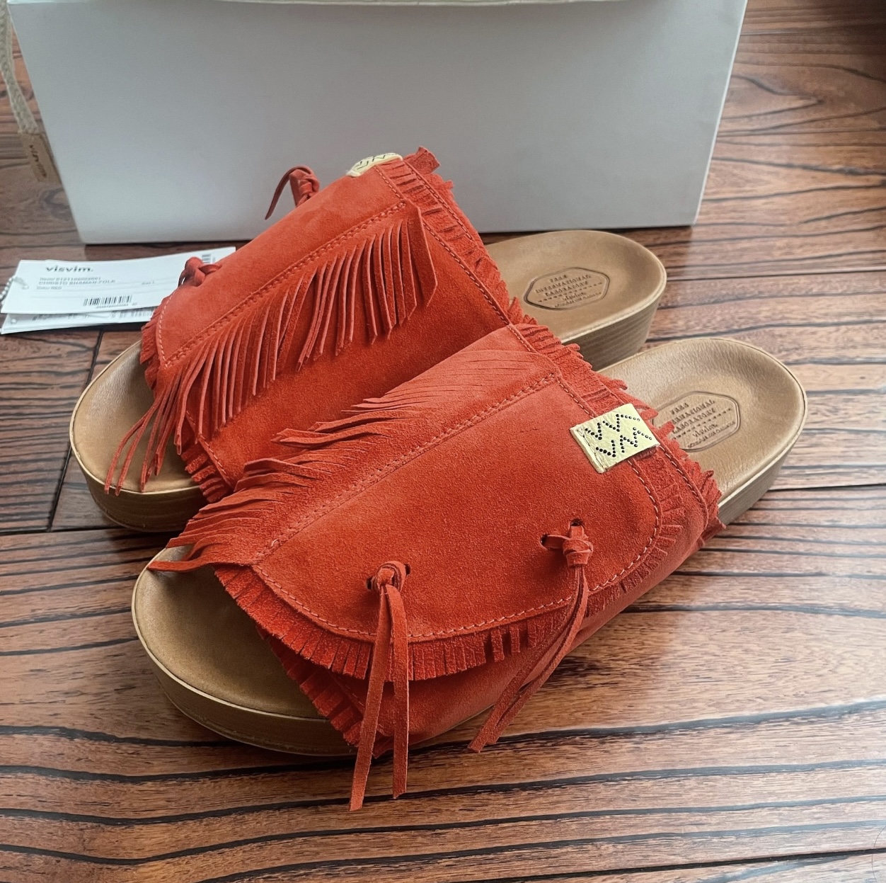 Visvim Shaman Christo Red Suede Folk Sandals VISVIM - Christo Shaman-Folk Fringed Suede Sandals - Red Visvim main image 2