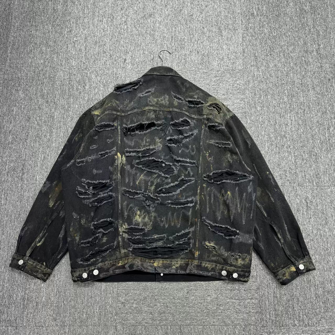 【Balenciaga】 Damaged Denim Jacket /Black Balenciaga Men's' Destroyed Denim Jacket in Black | LN-CC®
