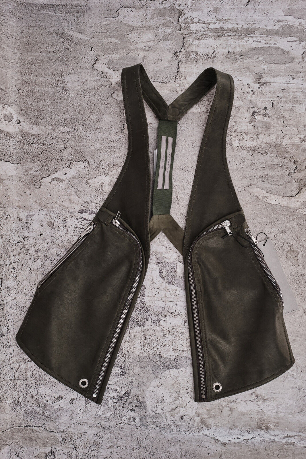 Rick Owens RICK OWENS BAUHAUS HARNESS LEATHER VEST IN GREEN 48IT