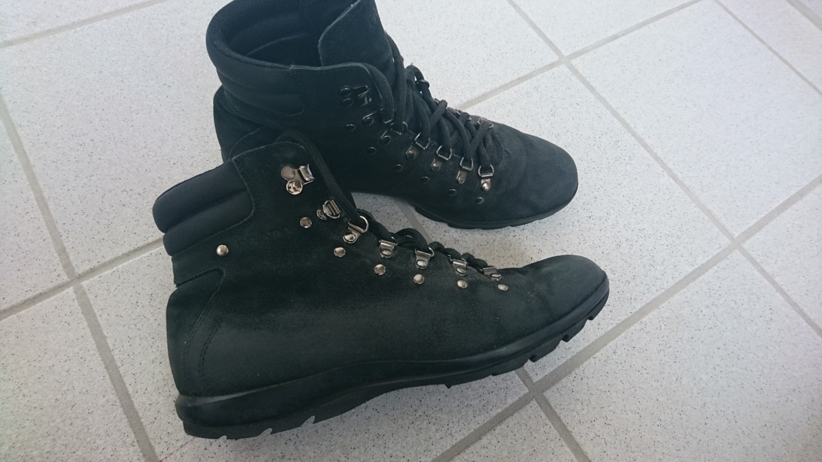 Prada Black Suede Hiking Boots Prada Monolith Nylon Shearling Hiker Booties | Neiman Marcus main image 4