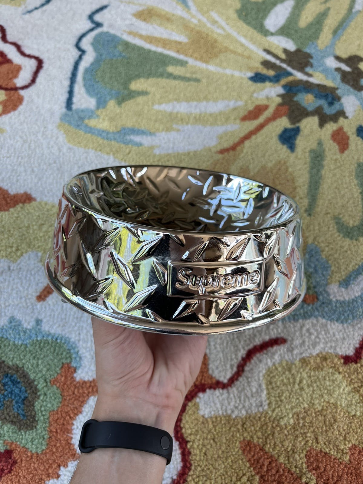 Supreme Supreme Diamond Plate Dog Bowl SS23 Silver | kchype