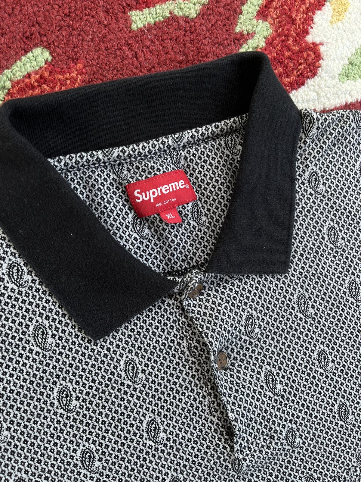 トップス supreme Paisley Polo SUPREME BLACK PAISLEY POLO SHIRT (Men's Medium) – UTOPIA NOW