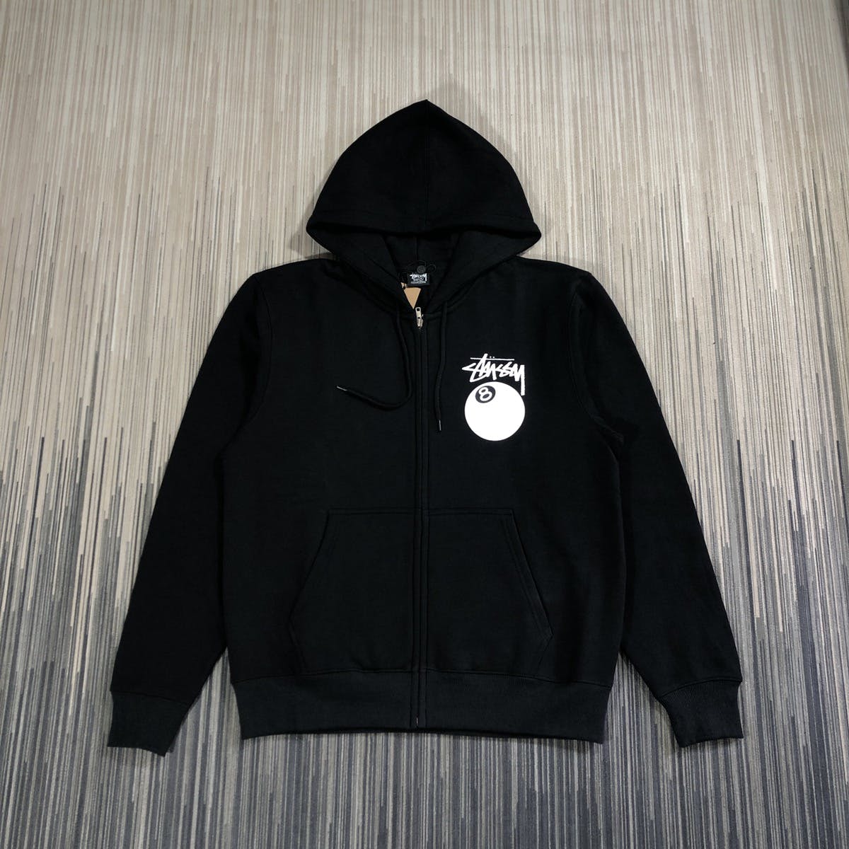 Black stussy zip up hoodie best sale