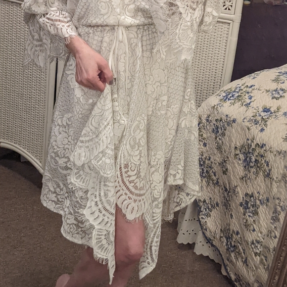 Other Designers Shona Joy Revolve Handkerchief Lace Off-shoulder Dress NWOT  US2 | second_helpings | REVERSIBLE