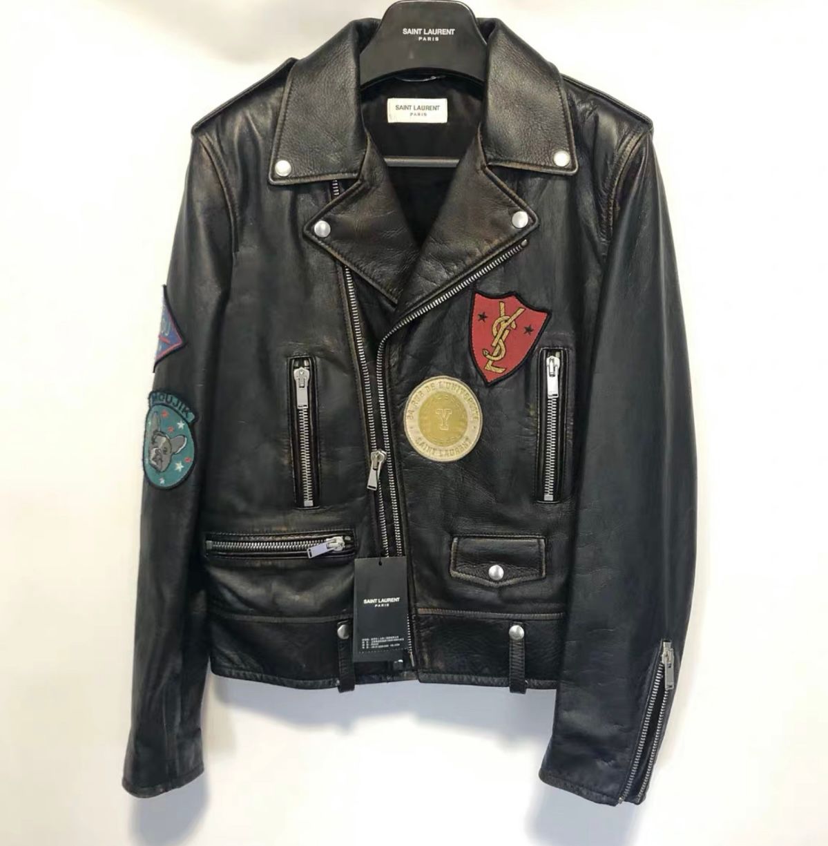 SAINT LAURENT SLP 2017 Patch Leather Jacket 46 | ubvintage