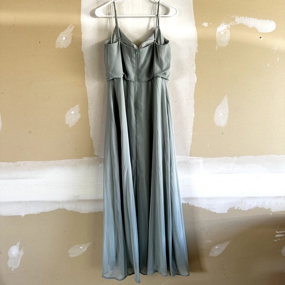 Other Designers Birdy Grey Gwennie Chiffon Dress Bridesmaid V Neck Blouson Sage  Green Medium | pdalla | REVERSIBLE