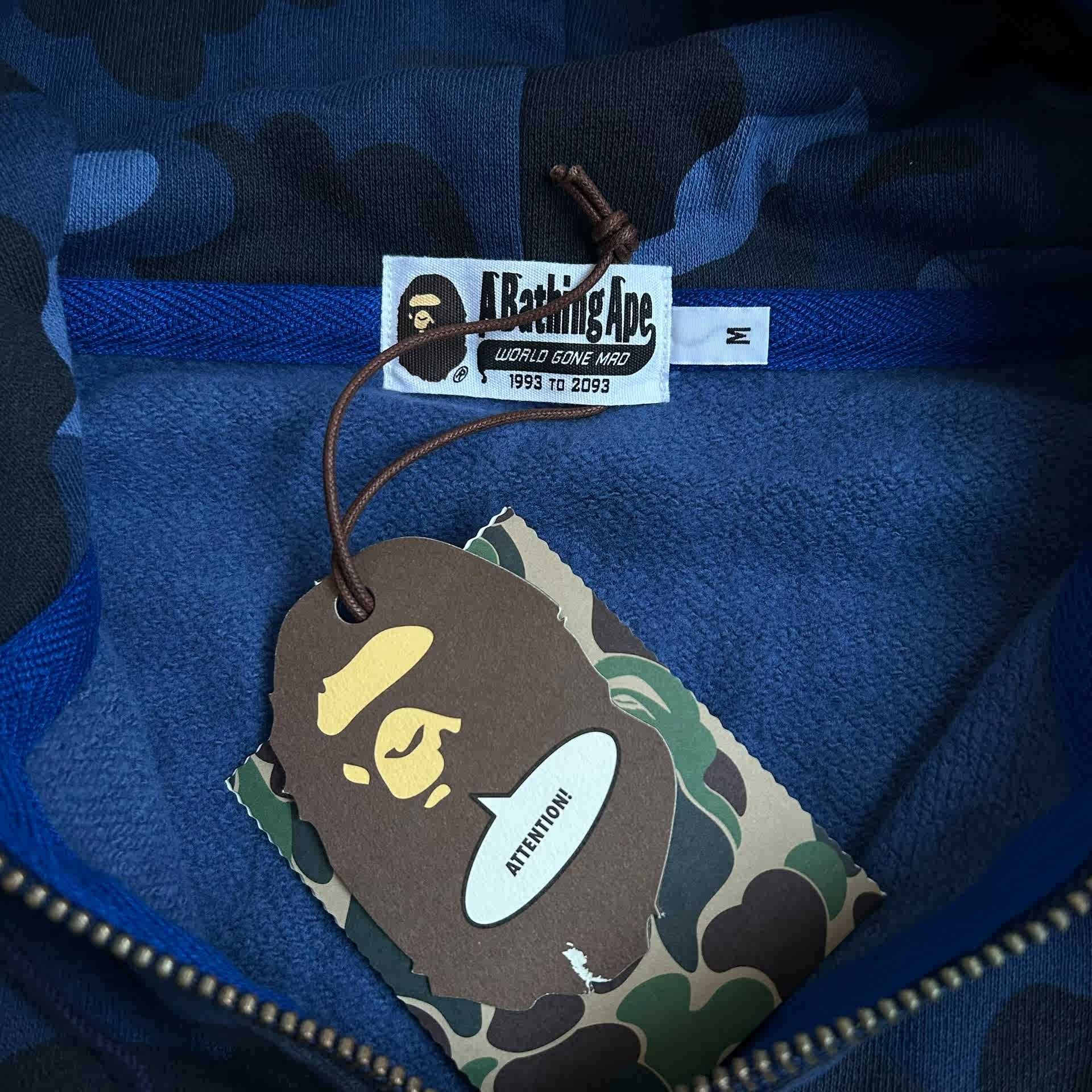 A BATHING APE® Bape blue Camo spellout full zip hoodie