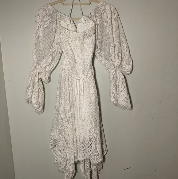 Other Designers Shona Joy Revolve Handkerchief Lace Off-shoulder Dress NWOT  US2 | second_helpings | REVERSIBLE