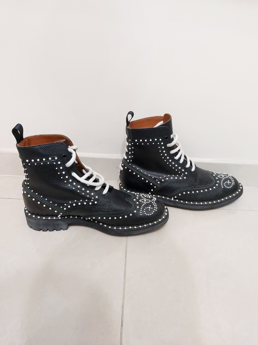 Givenchy SS15 Studded Pearl Commando Leather Combat Boots