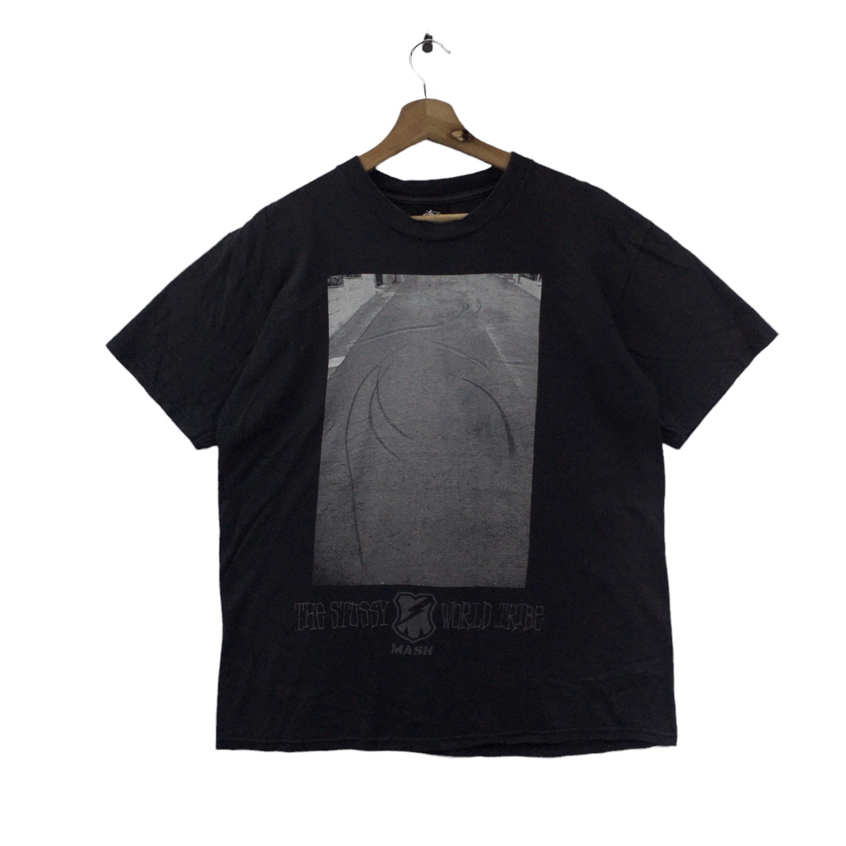 Stüssy Vtg STUSSY Skateboard x MASH SF Skids Cyclist Tee Shirt 