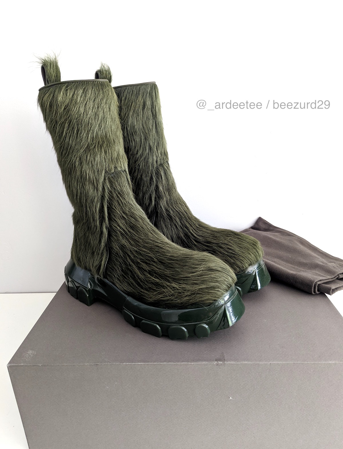 Rick Owens 1:1 PONY HAIR CREEPER BOZO TRACTOR BOOTS GRINCH