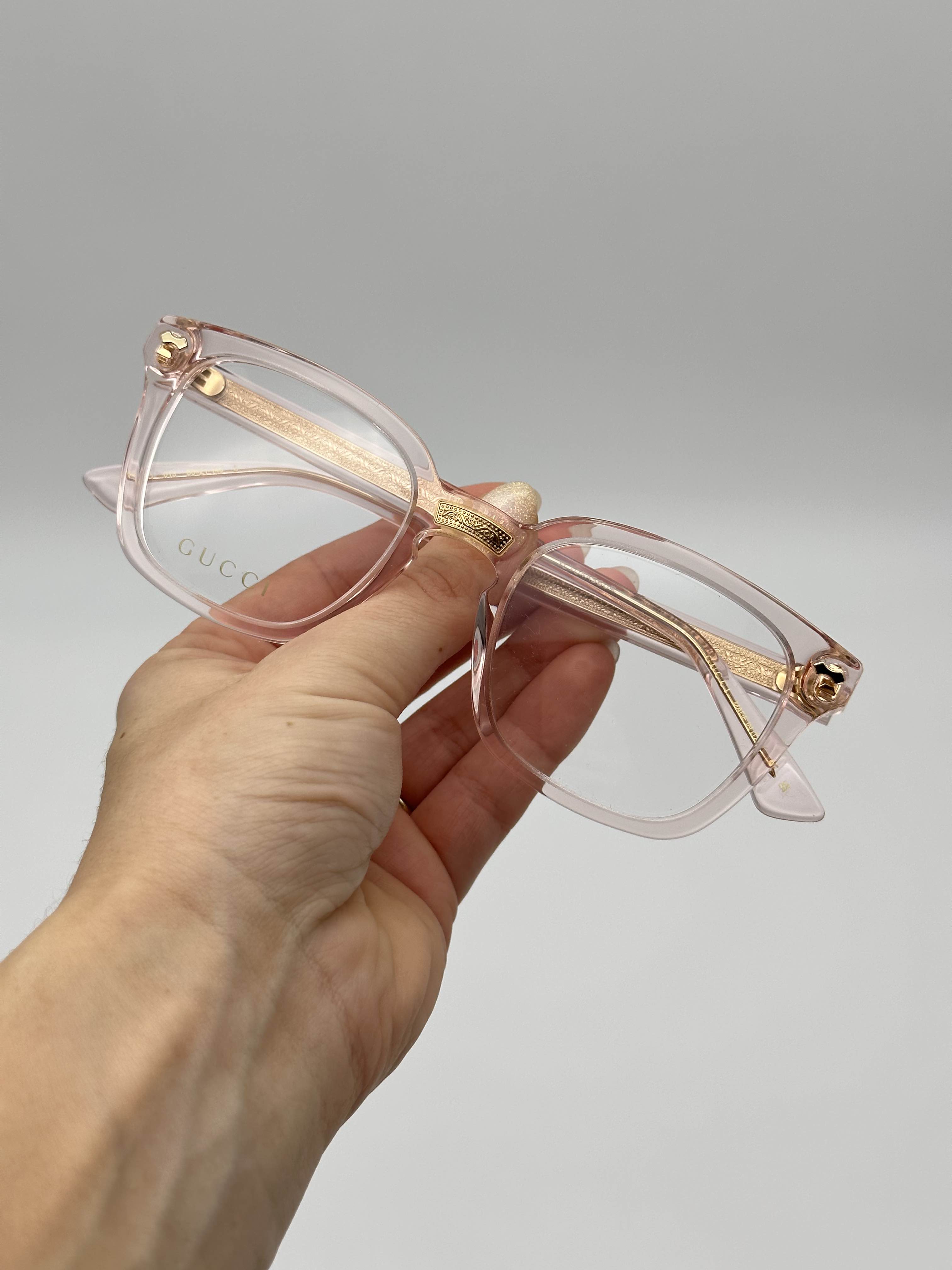 NEW GUCCI GG0184O 013 EYEGLASSES GUCCI GG0184O 013 Pink Transparent Unisex 50 mm Small Eyeglasses main image 2