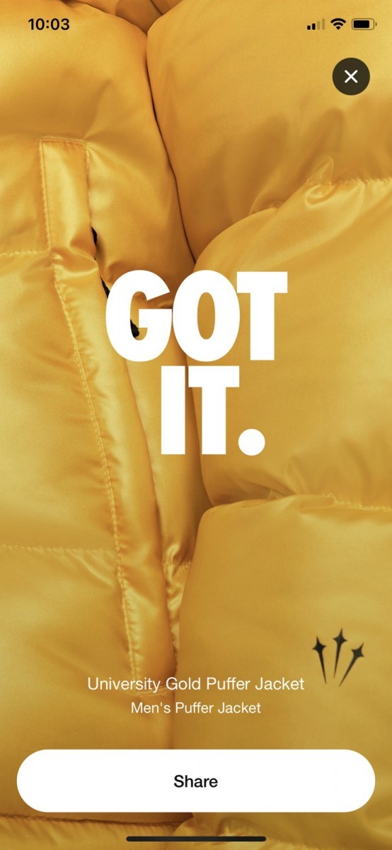 nocta university gold puffer jacket