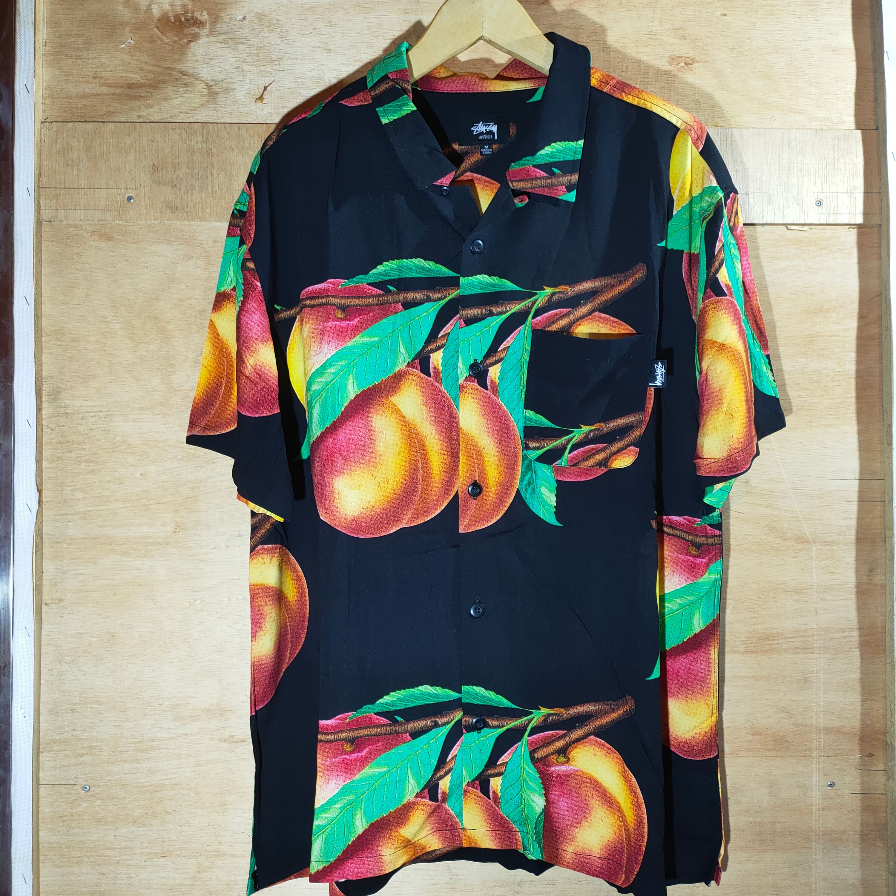 トップス 981 STUSSY Peach Print Rayon Shirt Black Stüssy Stussy Peach Pattern Shirt Rayon Black | ivory22 | REVERSIBLE