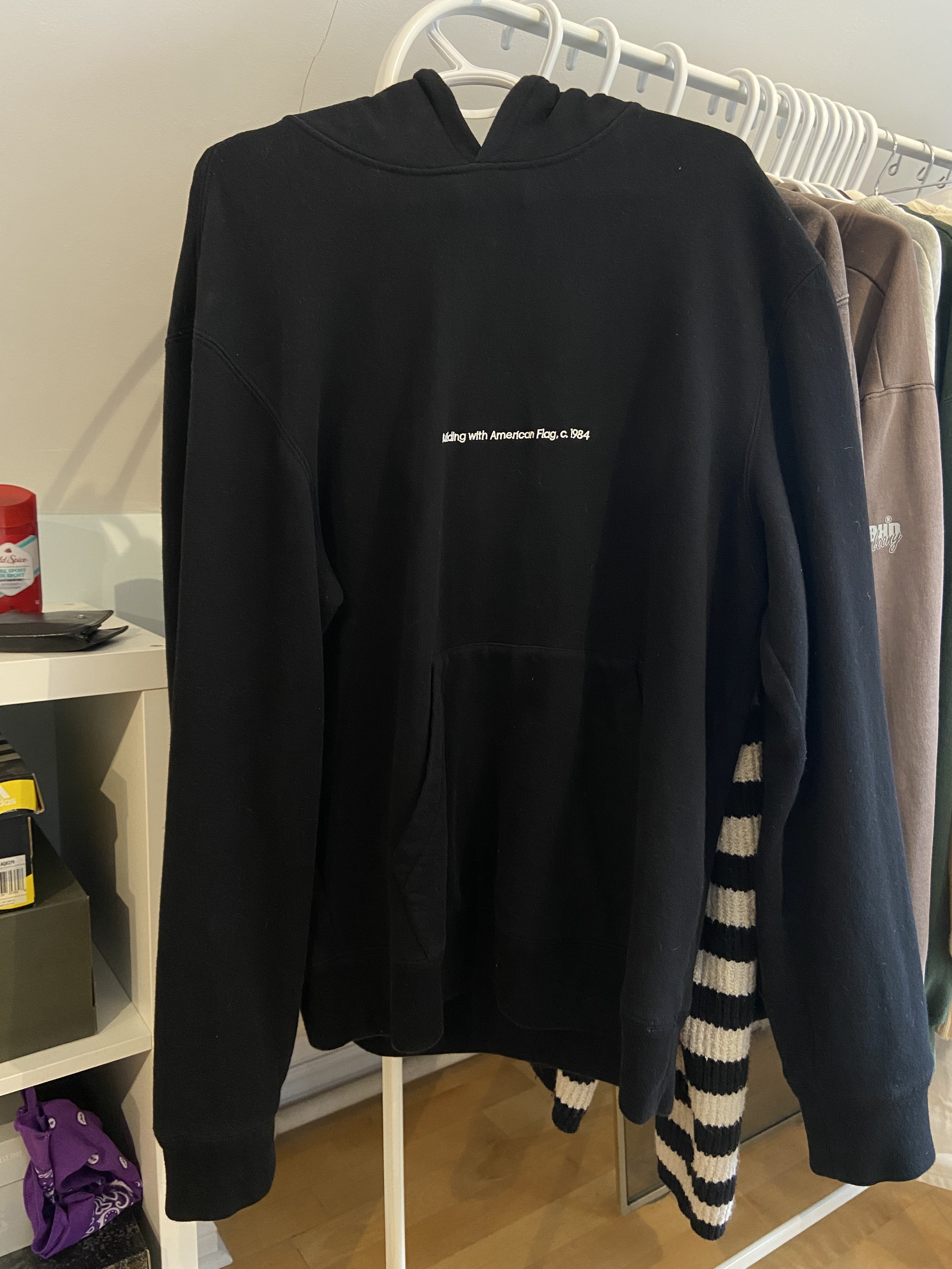 トップス Raf Simons - American Flag Hoodie Raf Simons Ss20 Raf Simons Stoned America Patch Hoodie(Black