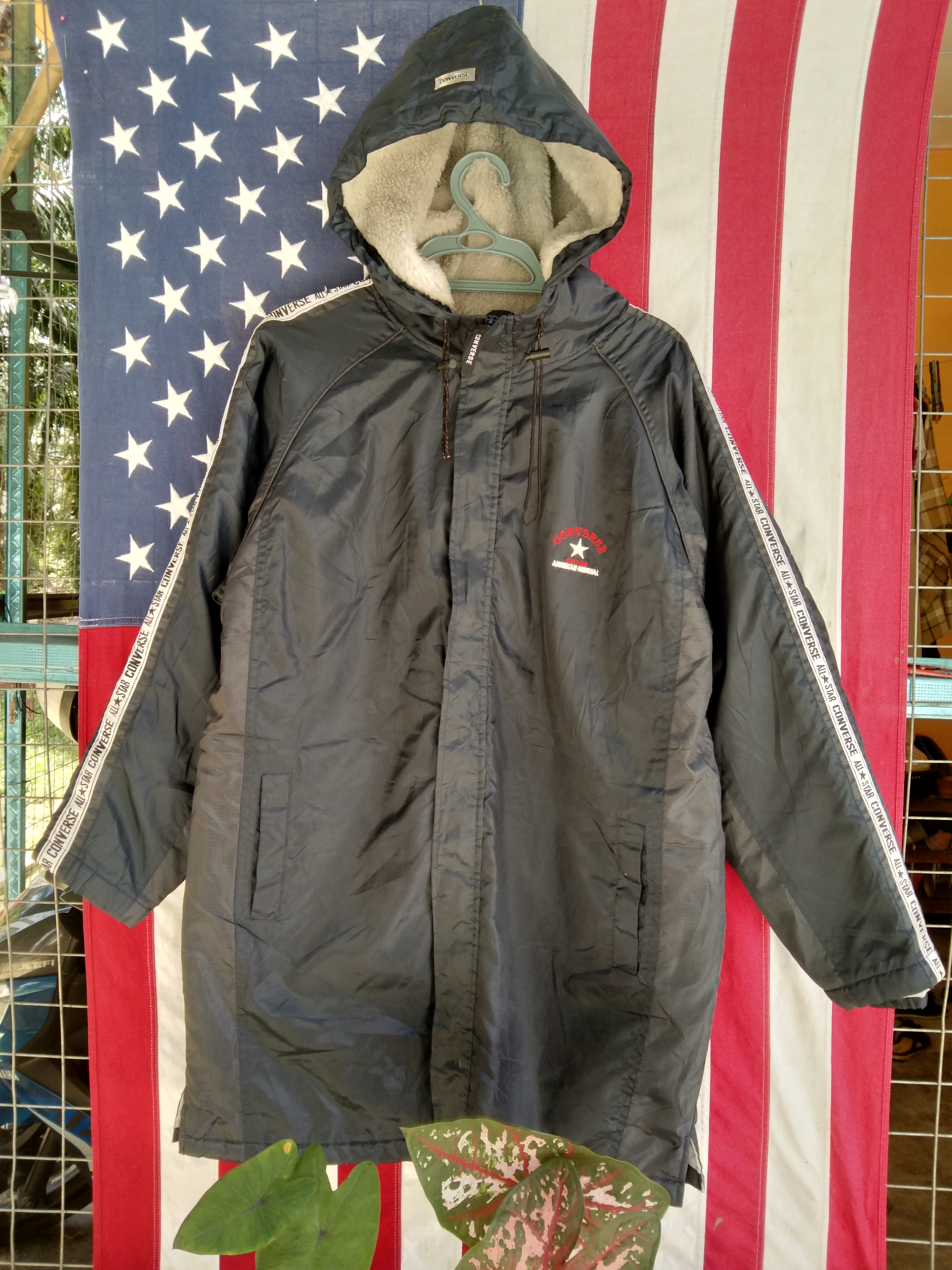 Converse CONVERSE HOODIE SHERPA PARKA LONG JACKET BIG LOGO designercloset REVERSIBLE