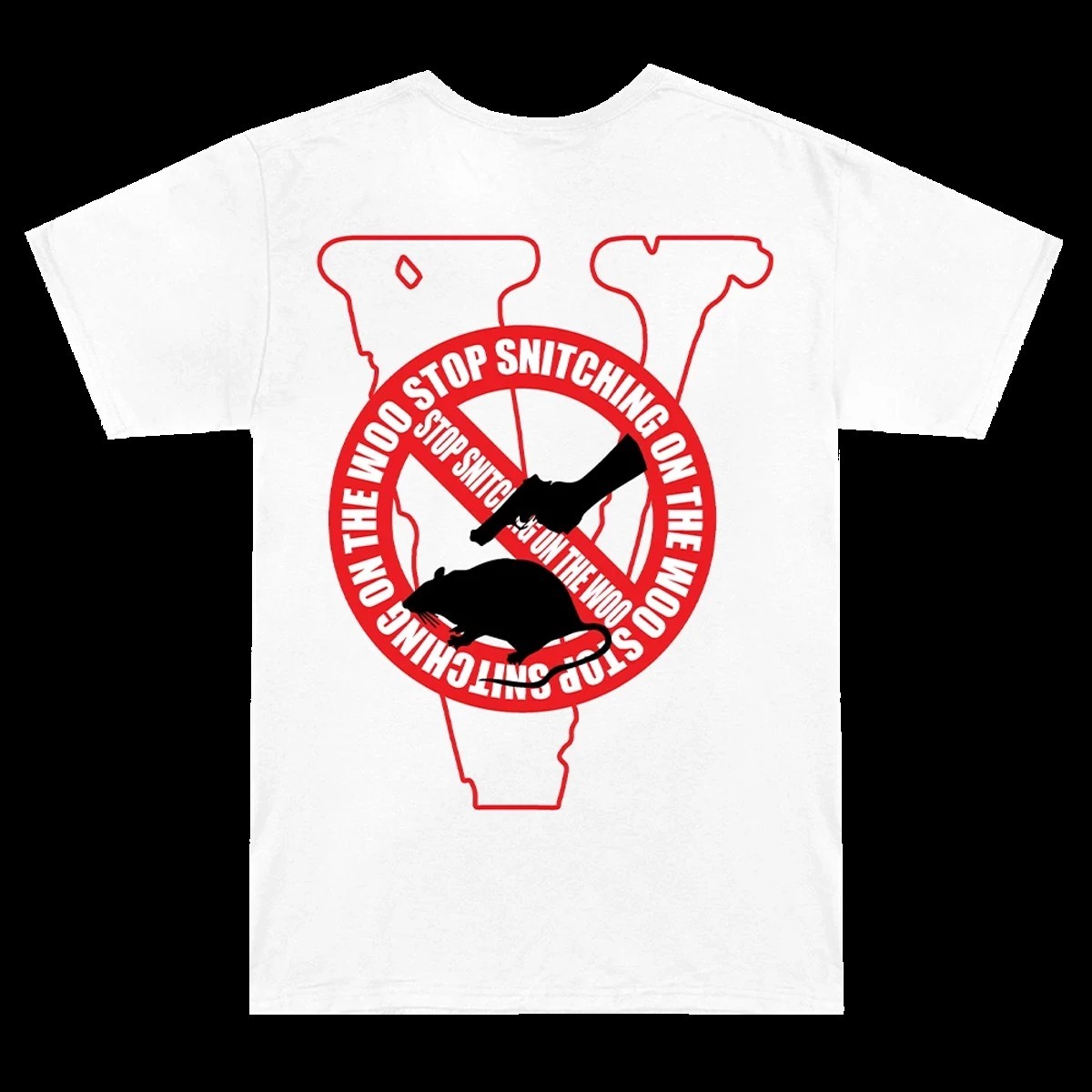 VLONE x online Pop Smoke Stop Snitching Red on White T-shirt