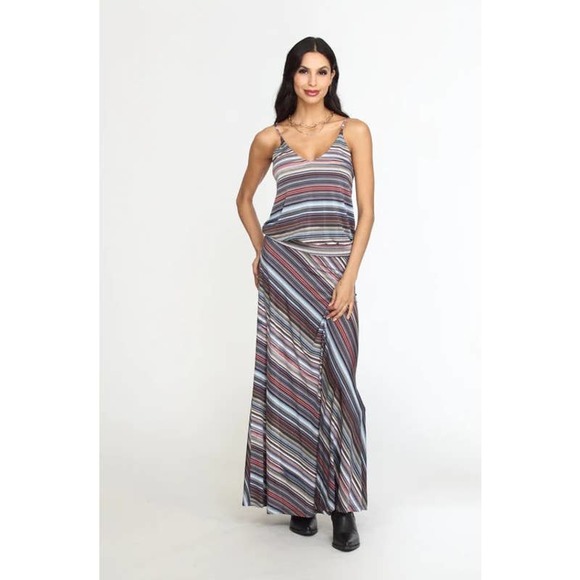 veronica m blue drop waist maxi zig zag racerback dress x-small