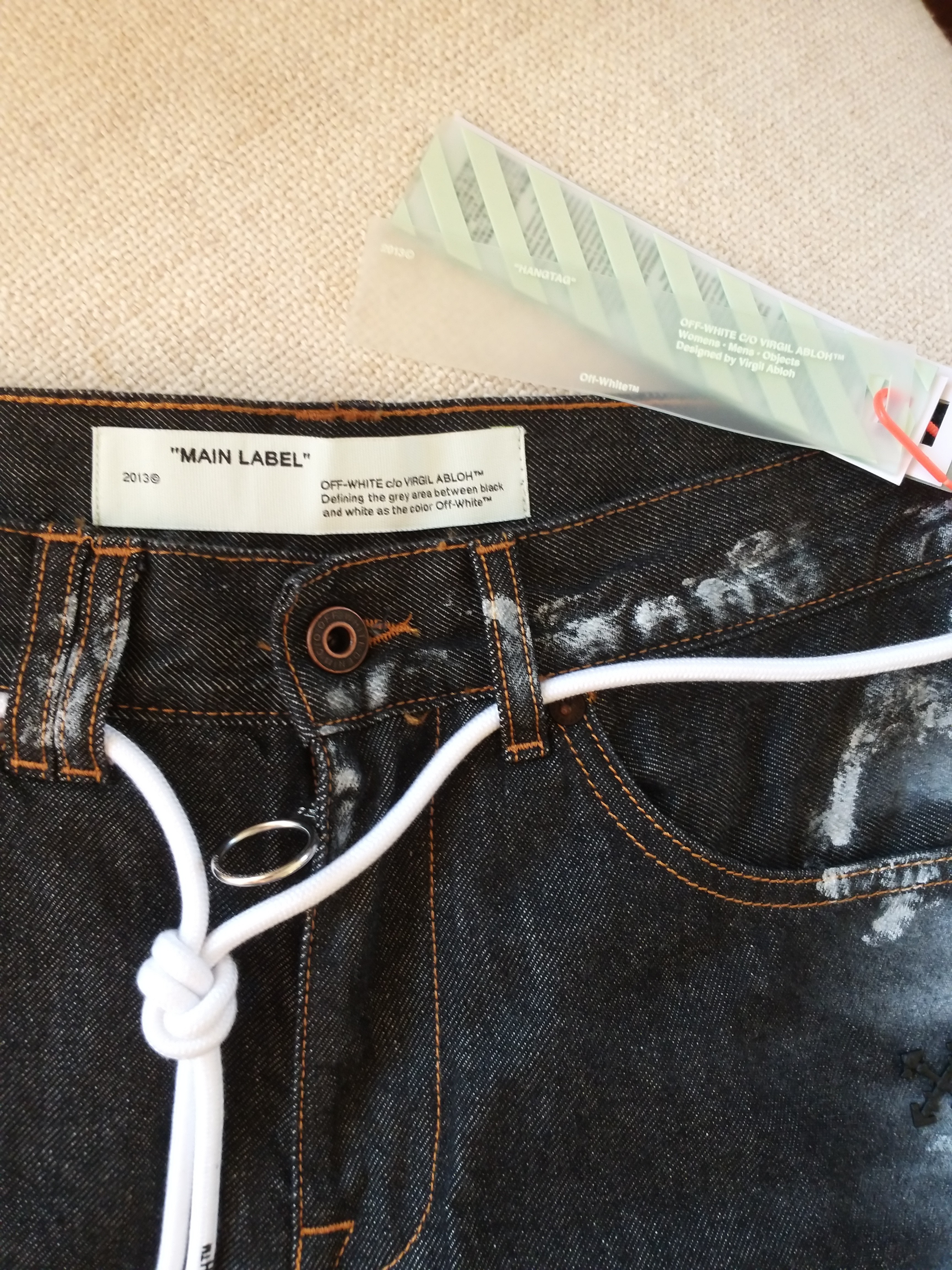 Off-White Paint Smudge & Stripe Black Straight Leg Jeans 