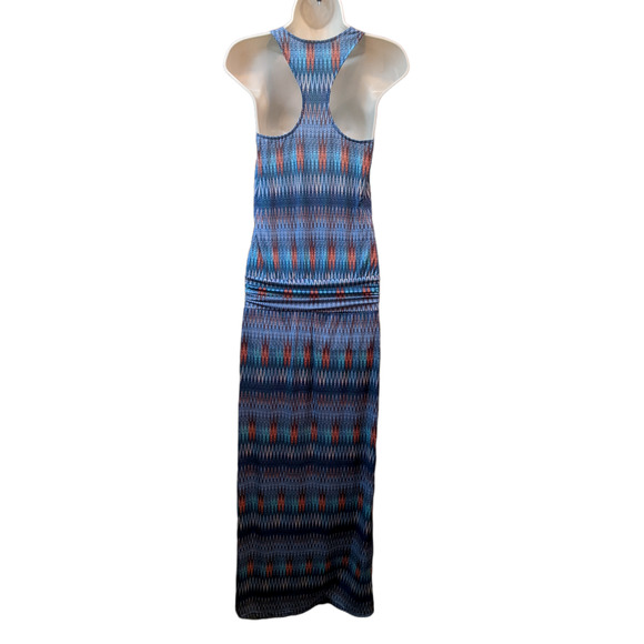 veronica m blue drop waist maxi zig zag racerback dress x-small